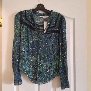 Women's Green and Blue Patterned Top